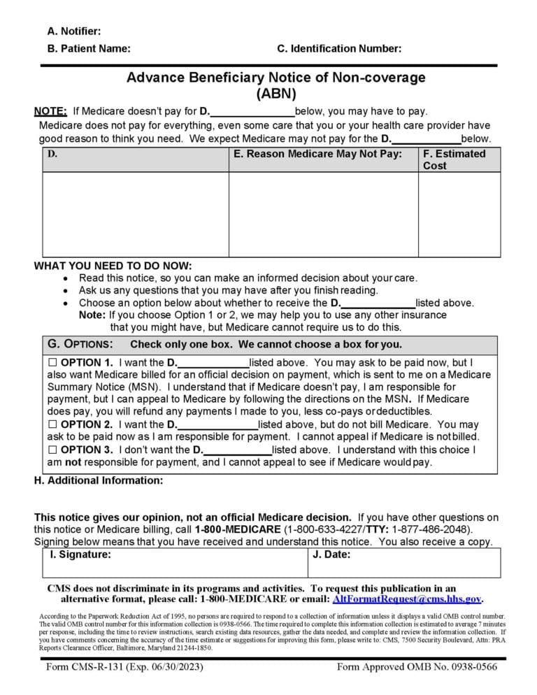 New advanced beneficiary notice form for snf medicare part b montero